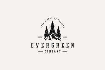 evergreen vintage  logo design vector template - obrazy, fototapety, plakaty