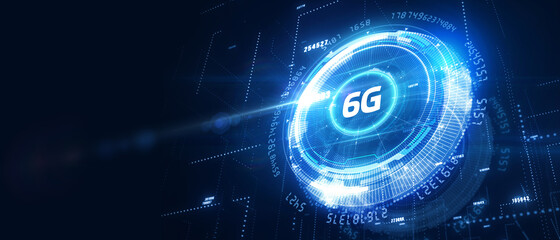 The concept of 6G network, high-speed mobile Internet, new generation networks. Business, modern technology, internet and networking concept. 3D illustration.
