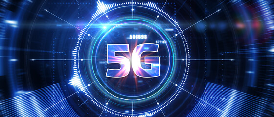 The concept of 5G network, high-speed mobile Internet, new generation networks. Business, modern technology, internet and networking concept. 3D illustration.