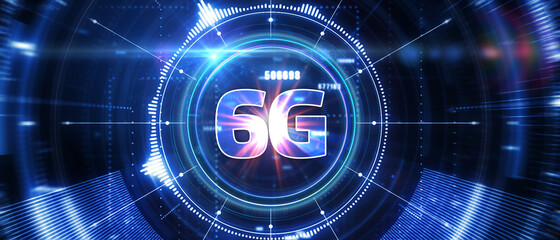 The concept of 6G network, high-speed mobile Internet, new generation networks. Business, modern technology, internet and networking concept. 3D illustration.