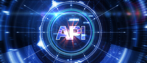 API - Application Programming Interface. Software development tool. Business, modern technology, internet and networking concept. 3D illustration.