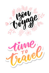 Naklejka na ściany i meble Travel life style inspiration quotes lettering. Motivational typography. Calligraphy graphic design element. Collect moments Old ways wont open new doors. Lets go explore. Every picture tells a story