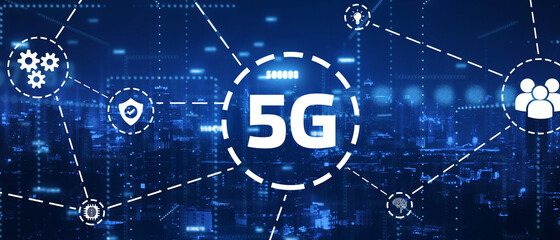 The concept of 5G network, high-speed mobile Internet, new generation networks. Business, modern technology, internet and networking concept. 3D illustration.