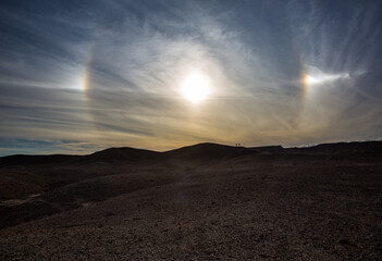 Sundog before sunset in Israeli desert. spectacular view of the desert sky