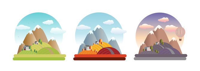Landscape. Morning in the mountains. Vector flat illustrations