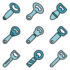 Bottle-opener icons set. Outline set of bottle-opener vector icons thin line color flat on white