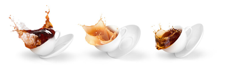 Obraz na płótnie Canvas set of splashes of different coffee in cups