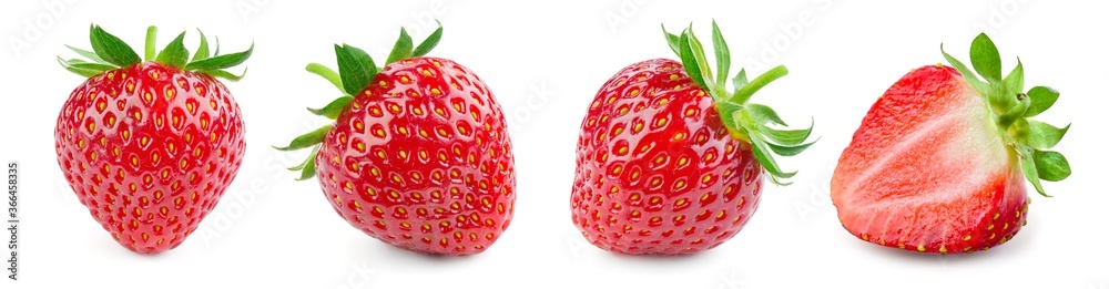 Wall mural strawberry isolated. strawberries with leaf isolate. whole and half of strawberry on white. strawber - Wall murals