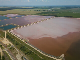 Huge salt lakes. Potash fertilizer production plant