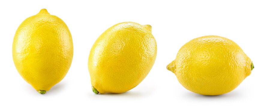 Lemon isolate on white. Lemons side view on white. Whole lemon. Set of lemon fruit.