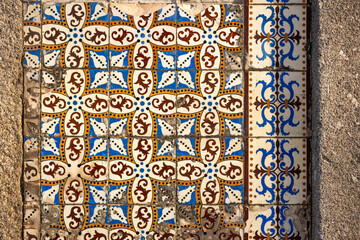 Old Blue, Brown And White Tiles (Azulejos), Braga, Portugal