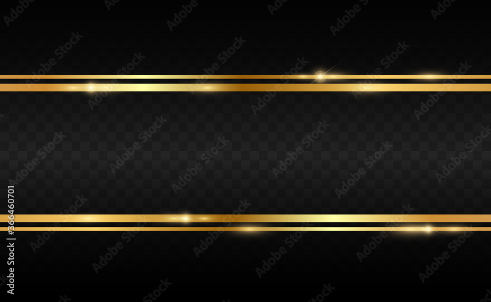 Poster gold glitter with shiny gold frame on a transparent black background. vector luxury golden backgroun