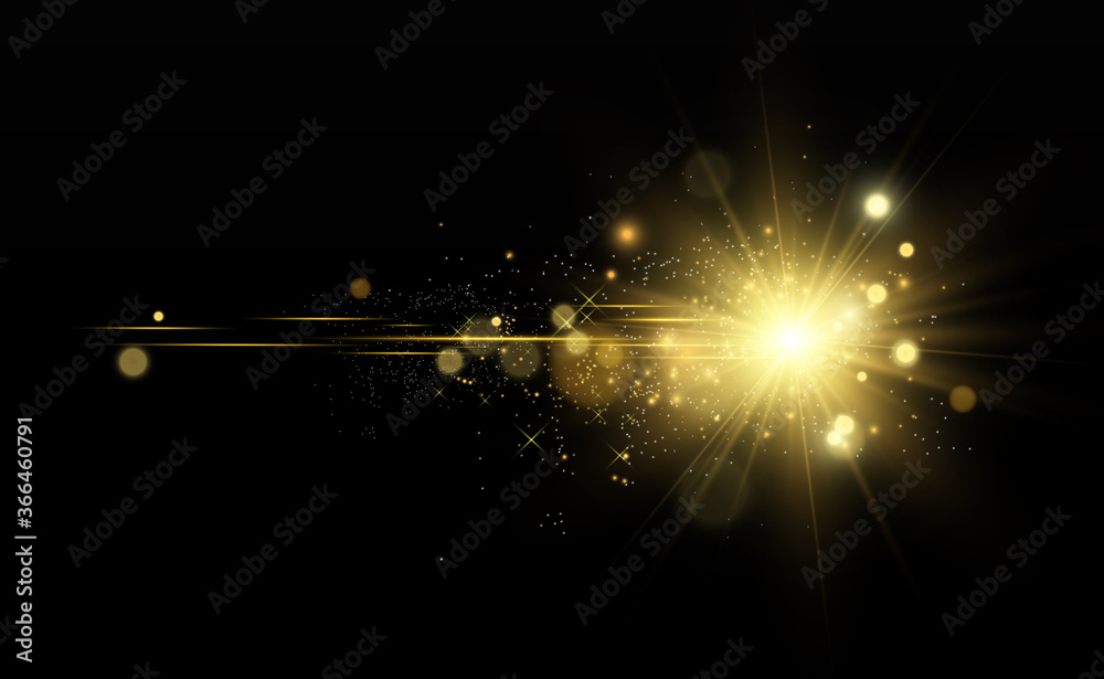 Poster beautiful golden vector illustration of a star on a translucent background with gold dust and glitte