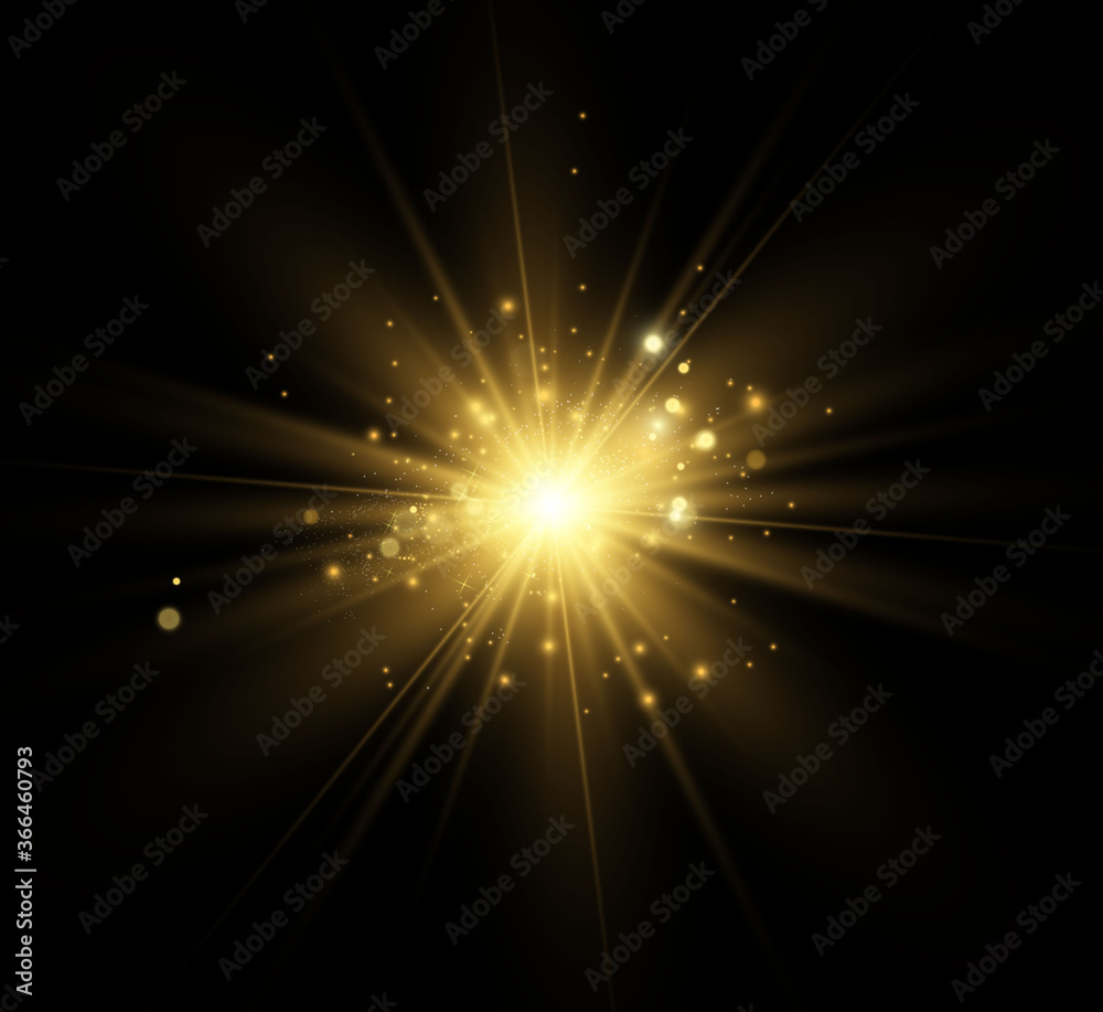 Poster beautiful golden vector illustration of a star on a translucent background with gold dust and glitte
