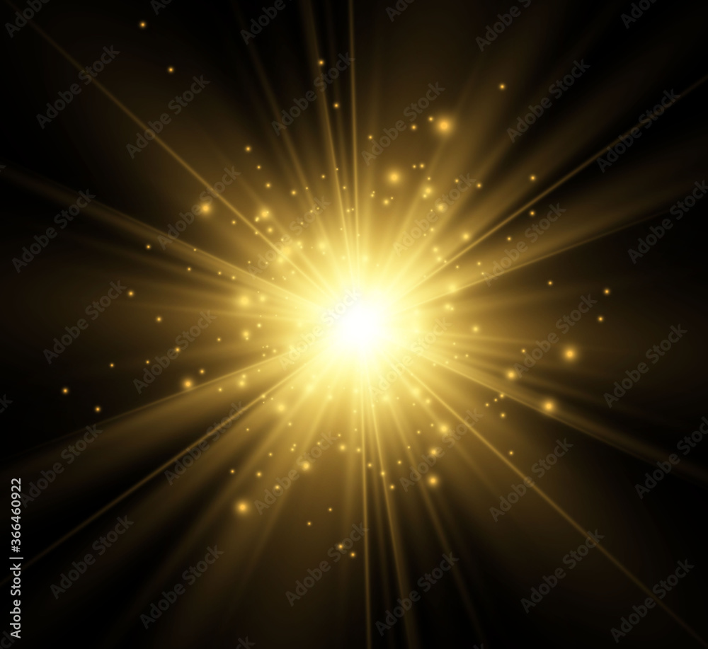 Poster beautiful golden vector illustration of a star on a translucent background with gold dust and glitte