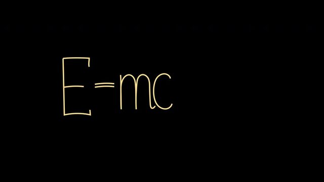 Mass&ndash;energy equivalence principle. Self drawing. Copy space. Black background.