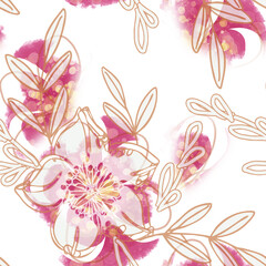 Floral Seamless Pattern. Hand Painted Background with Drawn Flowers.