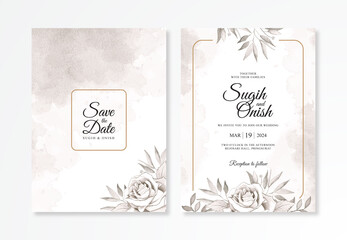 Elegant wedding invitation template with watercolor flower