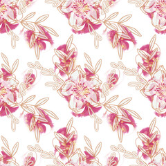 Floral Seamless Pattern. Hand Painted Background with Drawn Flowers.
