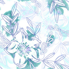 Floral Seamless Pattern. Hand Painted Background with Drawn Flowers.