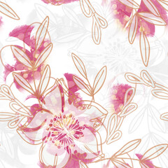 Floral Seamless Pattern. Hand Painted Background with Drawn Flowers.