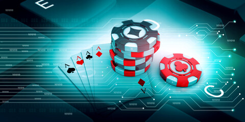 Online rummy playing. 3d illustration.