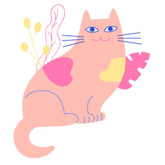 Cute flat cat. Cartoon vector illustration isolated on white background. Good for t-shirt, mugs, stickers and other design