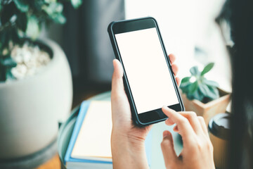 Close up of woman hand holding smart phone.