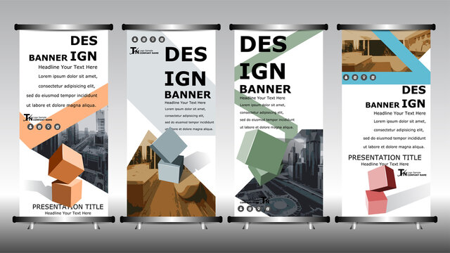 Roll up banner stand brochure flyer vertical template design. Set of vector banners with place for photo.