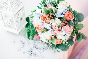 Wonderful luxury wedding bouquet of different flowers