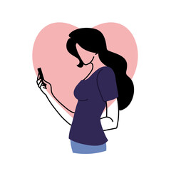 Young woman in love with cell phone in hand