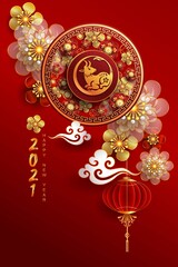 Happy new year 2021 / Chinese new year / Year of the ox / Zodiac sign for greetings card, invitation, posters, brochure, calendar, flyers, banners.