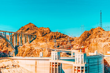 Famous and amazing Hoover Dam at Lake Mead, Nevada and Arizona Border.