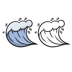 Wave. Sea water. Storm and the nature of the ocean. Cartoon and sketch illustration isolated on white. Blue Logo Splash and flow