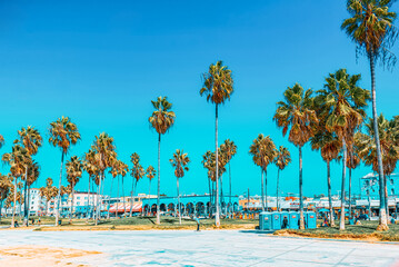 Famous Los Angeles Beach - Venice Beach with people.