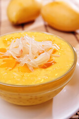 A Bowl Of The Chilled Mango Sago Cream with Pomelo