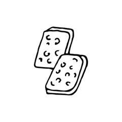 drawn two pieces of cheese black and white. two slice of cheese isolated. Cheese symbol vector sign isolated on white background illustration for graphic and web design.cheese rectangular pieces