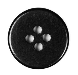 Black sewing buttons isolated on white background, top view