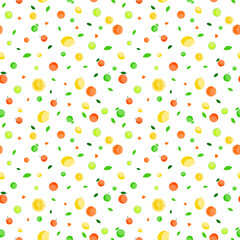 Fruit seamless pattern, Lime orange and lemon on white wallpaper.
