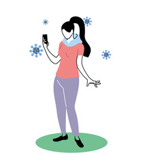 woman with cell phone in hand in pandemic