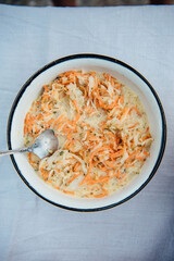 Coleslaw in a white bowl - 366470193