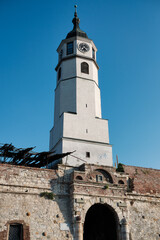 Fototapeta na wymiar Clock tower (Sahat kula) of the Belgrade Fortress in Belgrade, capital of Serbia