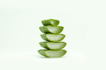 High Stacks of Aloe Vera Front Left Perspective View Fresh Closeup in White Background