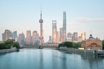 Fototapeta na wymiar Shanghai skyline and Waibaidu bridge, China