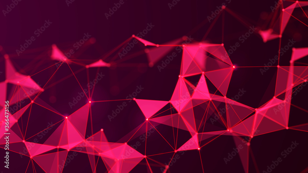 Poster Abstract polygonal space with connecting dots and lines. Dark background. Connection structure. 3d