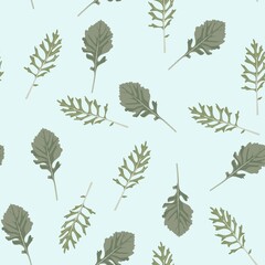 Seamless floral pattern in vintage style. Leaves and herbs. Botanical illustration. Design elements. Blue background.