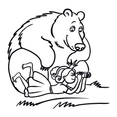 Princess and bear, coloring book for girls