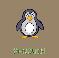 Illustration of a happy colored baby penguin with big eyes wants a hug, icon . Vector illustration