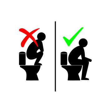 VECTOR ILLUSTRATED SIGN OR SYMBOLS FOR SIT THE RIGHT POSITION IN WESTERN TOILET