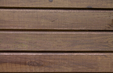 Texture of an old brown wooden wall. The slats are installed vertically.